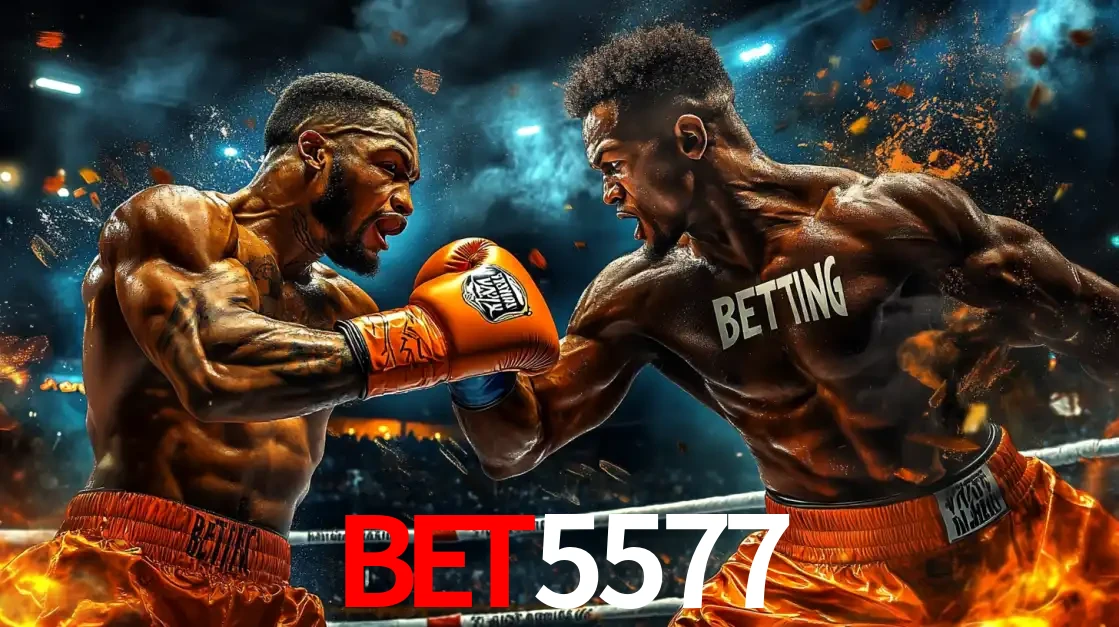 Dois boxeadores em uma luta intensa e explosiva, representando a adrenalina e as oportunidades de apostas em esportes de combate disponíveis na plataforma BET5577.