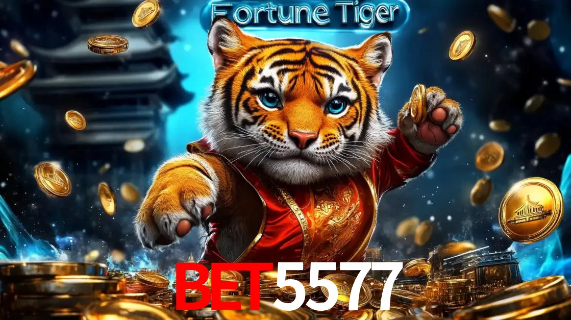 Imagem promocional do jogo de slot Fortune Tiger, com um tigre majestoso em traje tradicional cercado por uma fortuna em moedas de ouro, disponível agora no cassino BET5577.